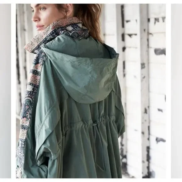 Free People FP Movement She Fly Anorak Windbreaker Hooded Jacket Oversize Sz XS - Picture 2 of 11